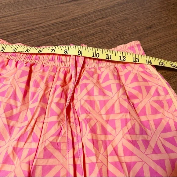 Coral Pink Geometric Drawstring Athletic Shorts - Women - Picture 7 of 8